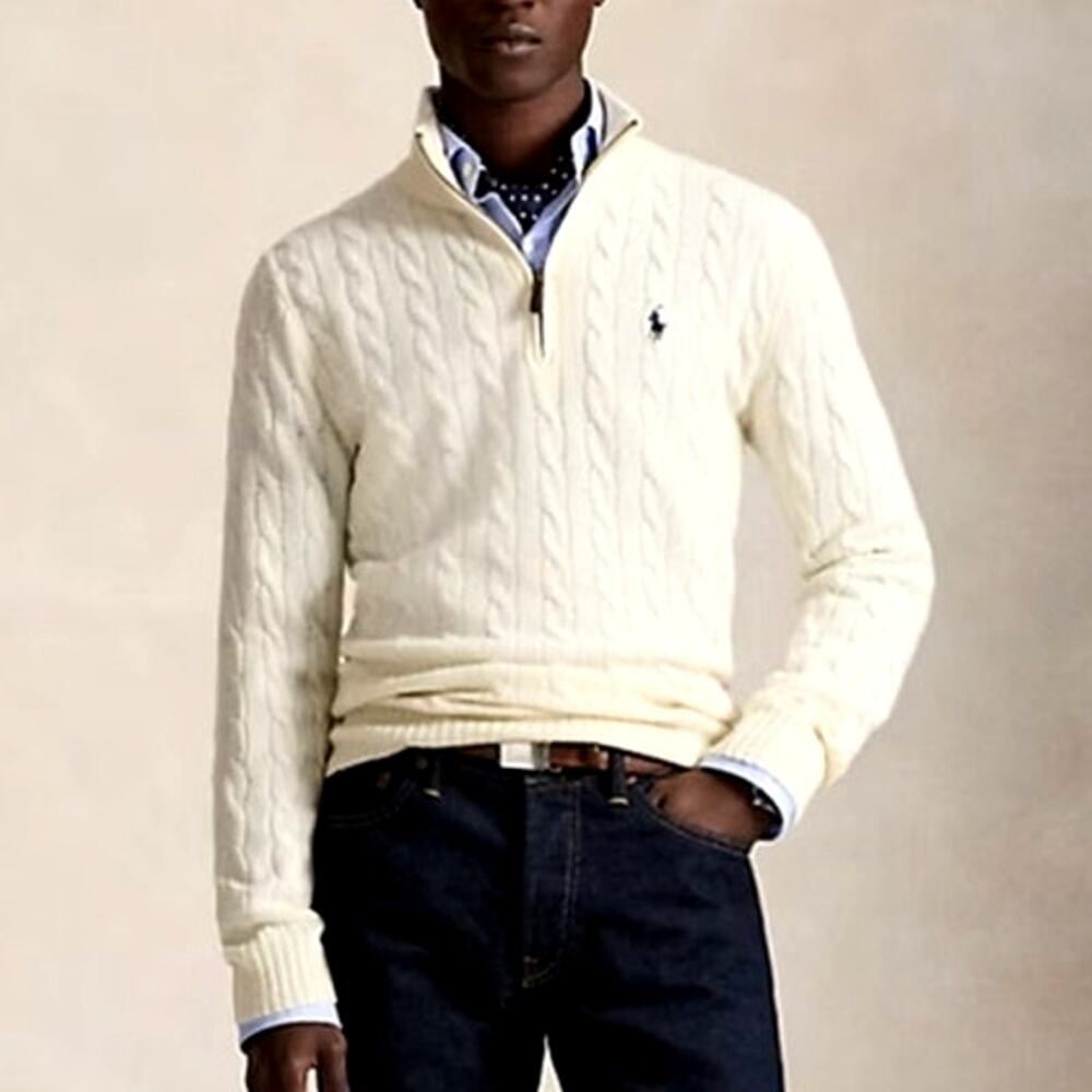 Polo Ralph Lauren men's 3/4 zip cable knit cashmere blend sweater size M $185